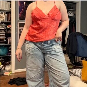 Vintage satin coral cami with panel details